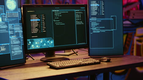 PC-monitors-in-neon-lit-warehouse