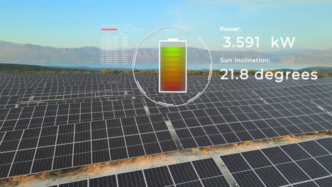 Charging-battery-with-solar-panel-field,-electricity-production--CGI-animation