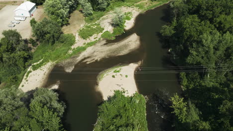 Overhead-aerial-shot-of-Oronoco-natural-park,-Zumbro-River,-public-water-access