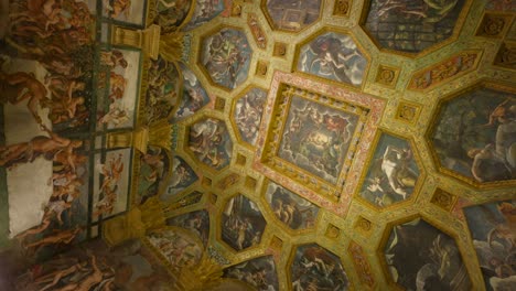 Vertical---Decorative-Ceiling-And-Wall-Frescoes-At-The-Hall-of-Cupid-and-Psyche-In-Palazzo-Te,-Mantua,-Italy