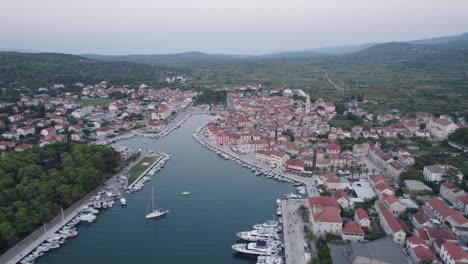 Stari-Grad-situated-at-end-of-Adriatic-inlet-on-Hvar-Island,-Croatia