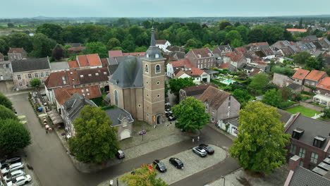 Museum-Church-and-Groenplaats-Town-Square-in-Oud-Rekem-AERIAL