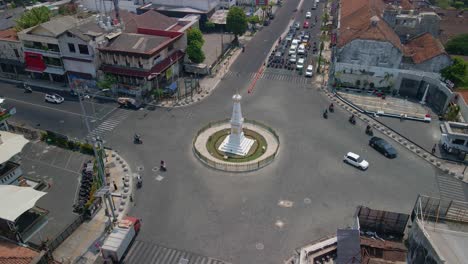 Aerial-view-of-Tugu-Yogyakarta-Monument-in-the-middle-of-Crossroads