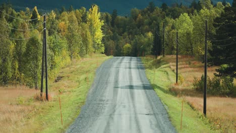 Narrow-unpaved-rural-road-in-the-autumn-landscape