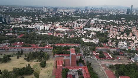 Drone-view-of-University-City-and-the-expansive-cityscape-of-Mexico-City