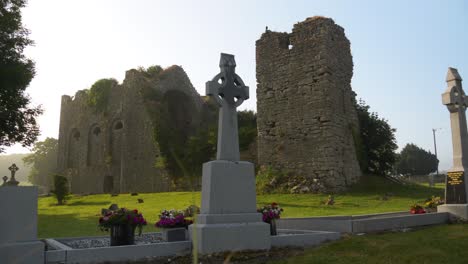 Celtic-Cemetery-With-Cross-Headstones-Near-Stradbally-Town,-County-Laois,-Ireland