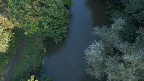 Aerial-View-Of-River-Thet-In-High-Level-During-Spring-In-Norfolk,-England