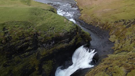 Waterfall-in-Fjaorargljufur-Canyon-on-Ring-Road-in-Iceland,-Aerial-Landscape