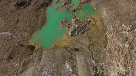 Green-glacial-lake.-Aerial-top-down-backward