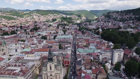 Aerial:-Sarajevo-with-historic-Cathedral-of-the-Nativity-of-the-Theotokos
