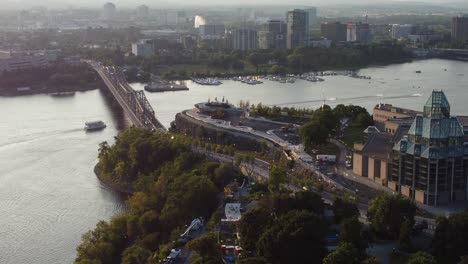 Ottawa-skyline-overlooking-river,-bridge,-and-modern-architecture