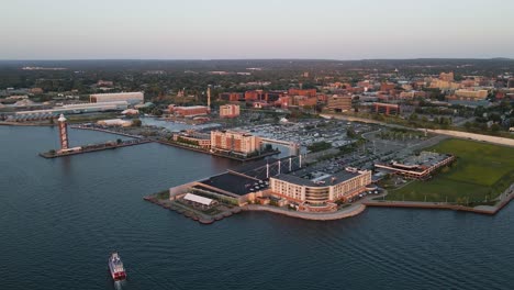 Downtown-Erie-Pennsylvania-at-Sunset-Aerial-View