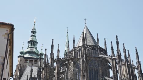 Spires-Of-The-Metropolitan-Cathedral-Of-Saint-Vitus-In-Prague,-Czech-Republic