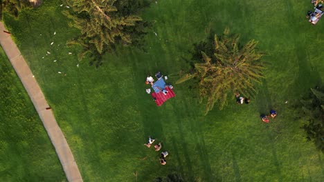 Luftdrohnenaufnahme-Von-Menschen,-Die-In-Einem-Park-In-Australien-Ein-Picknick-Machen