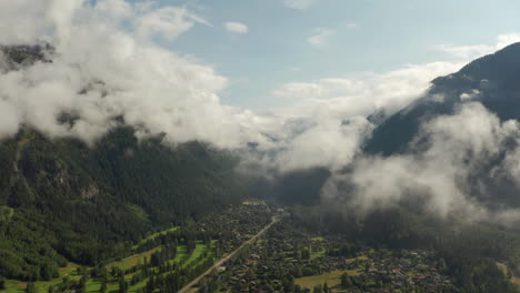 Aerial-slider-shot-of-mountain-valley-town