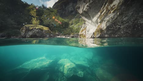Shot-of-under-waterscape-of-Vestland-Stryn-Loen-in-the-Loenvatnet-lake,-Norway