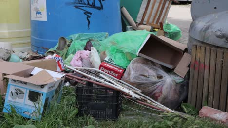 Pile-of-garbage-ready-for-pickup-and-disposal-in-Miercurea-Ciuc,-Romania