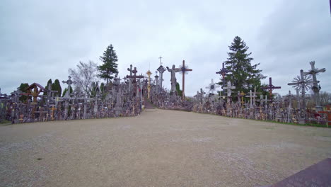 A-magnificent-religious-site,-abundant-with-numerous-Christian-crosses