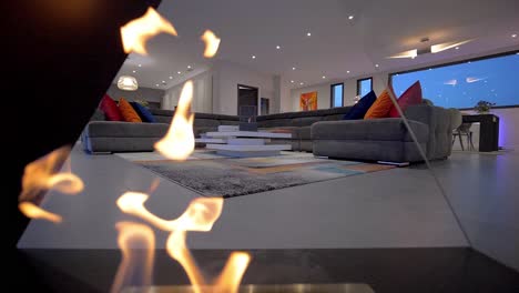 Interiors-of-million-dollar-penthouse-with-modern-electric-fire,push-in-shot