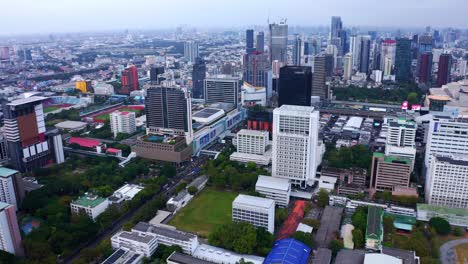 High-Rise-Buildings-And-Landmarks-At-Pathumwan-District-In-Bangkok,-Thailand