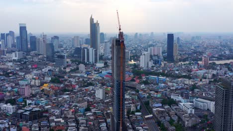 High-rise-Condominium-Tower-Under-Construction-In-Bang-Rak,-Bangkok,-Thailand