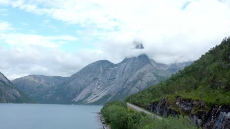 Iconic-Norwegian-Mountain-Peak-Stetind-Blanketed-With-Clouds-In-Nordland,-Norway