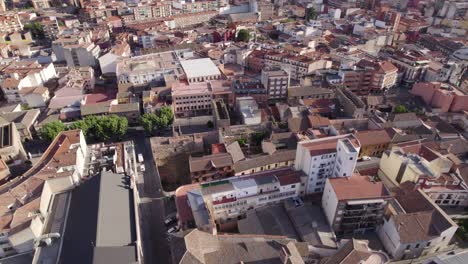 Overhead-aerial-view-of-Talavera-city-center,-dense-cityscape