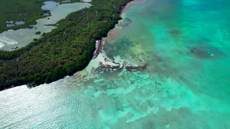 Aerial-of-Sian-Kaʼan-Reserve-Mexico-Tulum-travel-holiday-destination-drone-reveal-unpolluted-Caribbean-Sea