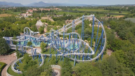 Aerial-view-rail-or-track-roller-coaster-at-Gardaland-amusement-park