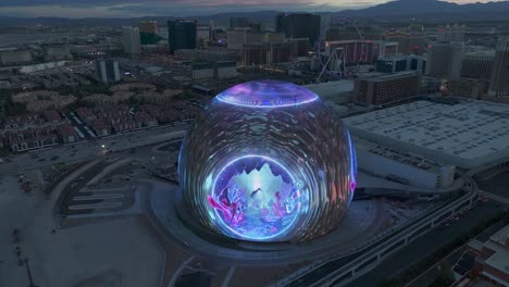 August-2023---4K-aerial-of-the-Sphere-in-Las-Vegas,-Nevada,-USA