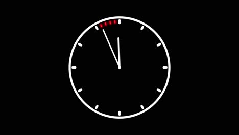 Timelapse-animation-of-white-clock-on-black-background-counting-the-24-hours-of-the-day-passing-fast-and-slowing-down-at-the-last-5-seconds