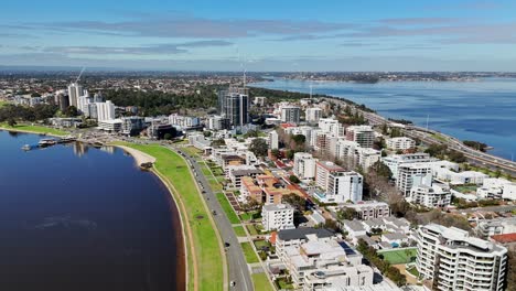Drone-flight-over-South-Perth-in-Western-Australia-on-clear-sky-day