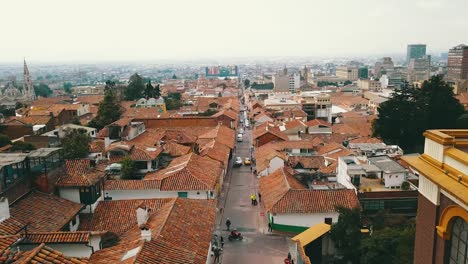 Drone-view-of-one-of-the-streets-of-the-centre-of-Bogotá,-Colombia