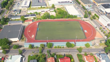 Aerial-Establishing-Shot-of-a-Whole-Stadium-with-Soccer-Championship-Match