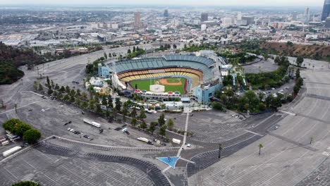 Wide-angle-drone-shot-Dodger-Stadium-after-Hurricane-Hilary-storm-in-Los-Angeles