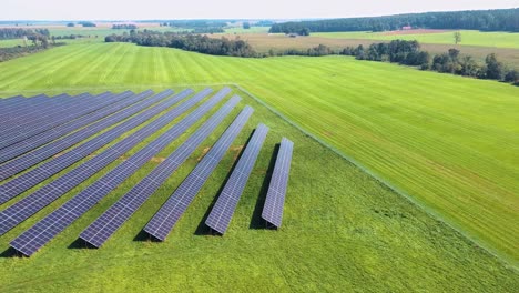 Aerial-View-of-Solar-Power-Station,-Aerial-Top-View-of-Solar-Farm-in-Sunny-Summer-Day-,-Renewable-Energy,-Aerial-Shot-of-Solar-Power-Station-UHD-4K-Video