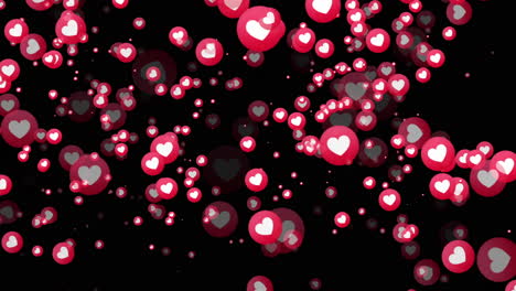 Animation-of-Facebook-icon-with-hearts-floating-on-black-background