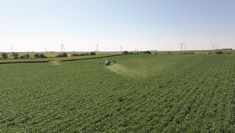 Ag-drone-spraying-chemicals-on-a-soybean-field-in-Iowa-in-the-summer
