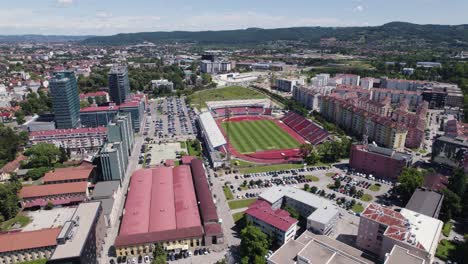Aerial-view-of-Banja-Luka-Stadium-and-cityscape-Bosnia-and-Herzegovina