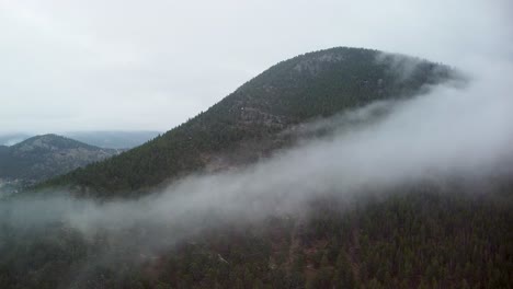 Aerial-view-of-fog-cloud-bank-in-Estes-Park,-Colorado