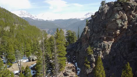 Aerial-view-of-Colorado-wilderness-rock-cliff,-Rocky-Mountains
