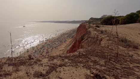 Praia-de-Falèsia,-Algarve,-Portugal---General-view-of-the-beach-from-the-cliffs