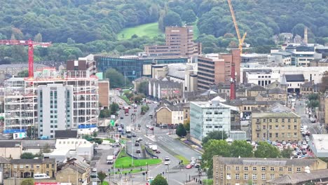 Drone-shot-Huddersfield-city-centre-in-West-Yorkshire-in-England