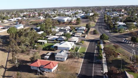 Drone-flying-over-roads-and-private-homes-in-a-small-town-in-Australia