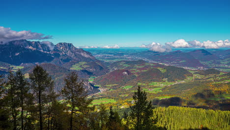 Beautiful-landscape-of-meadows-and-mountains-in-Austria,-view-from-above