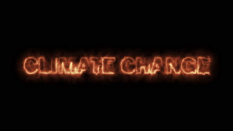 Climate-change-Text-Animation-fire-effect-on-black-background---The-earth-is-warming