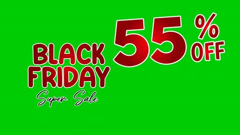 Black-Friday-55-Prozent-Rabatt,-Begrenztes-Angebot,-Jetzt-Einkaufen,-Text-Cartoon-Animation,-Bewegungsgrafiken-Auf-Grünem-Bildschirm-Für-Rabatt,-Shop,-Geschäftskonzept-Videoelemente
