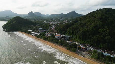 Landscape-of-mountains-near-Khao-Lak-beach-in-Thailand,-aerial-view