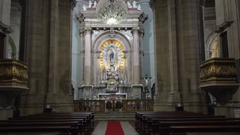 Ornate-altar-at-Sanctuary-of-Sameiro-with-Virgin-Mary-statue,-Braga