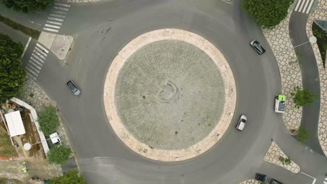 Roundabout-with-Anticlockwise-Traffic-during-Daylight-with-Portuguese-Sidewalk-in-Lisbon